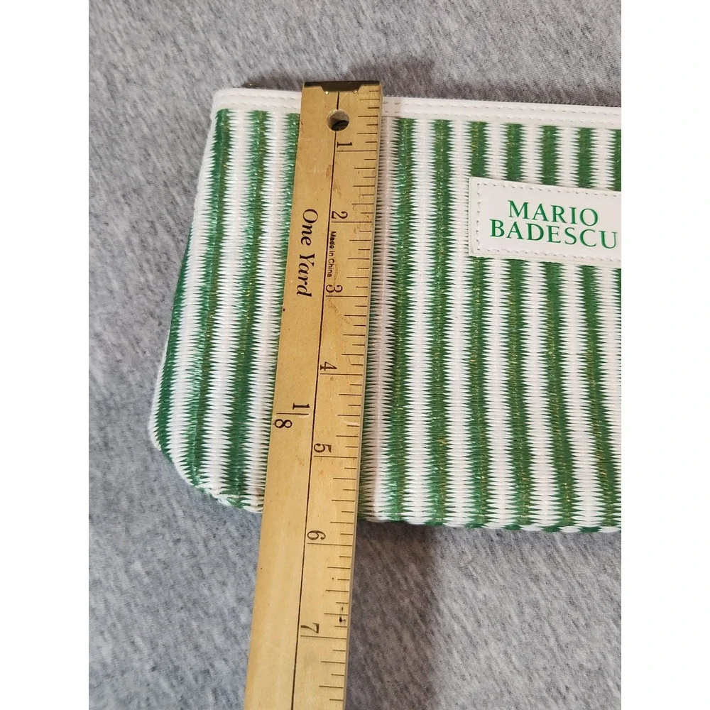 Mario Badescu Cosmetic Bag Womens OS Green White Striped Tassel Pouch
